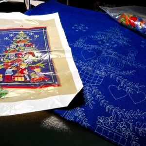 Source Unknown Blue Holiday Embroidery Set